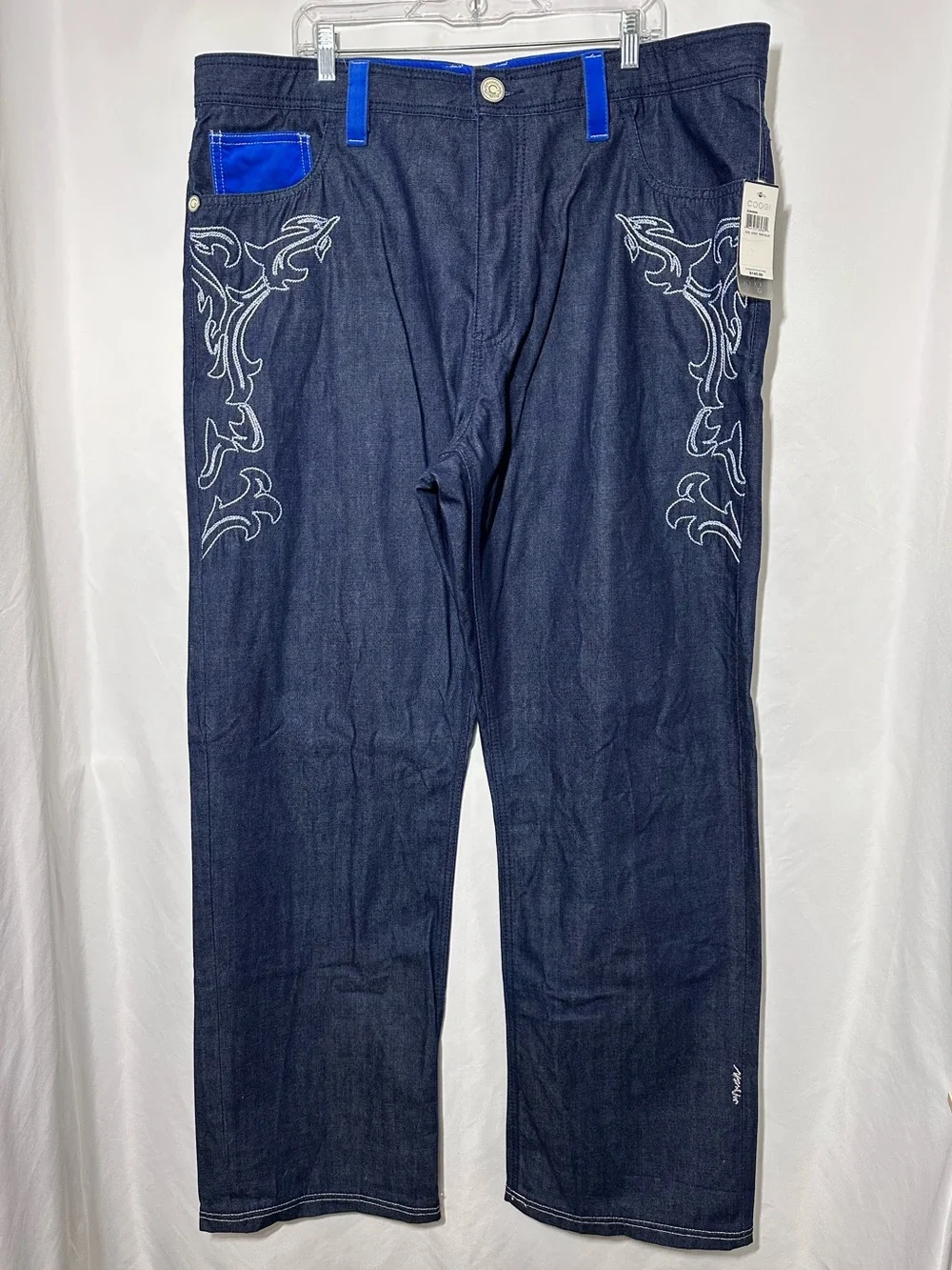 NWT Vintage Coogi Jeans Baggy Y2K Embroidered Velour Pocket 42x35 Deadstock